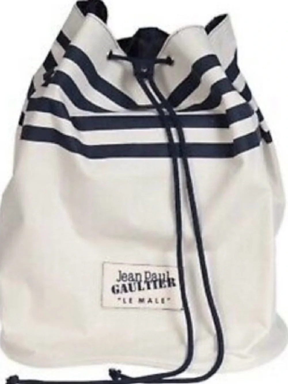 NWOT Jean Paul Gaultier Cream& Blue Striped Le Male Bucket Bag